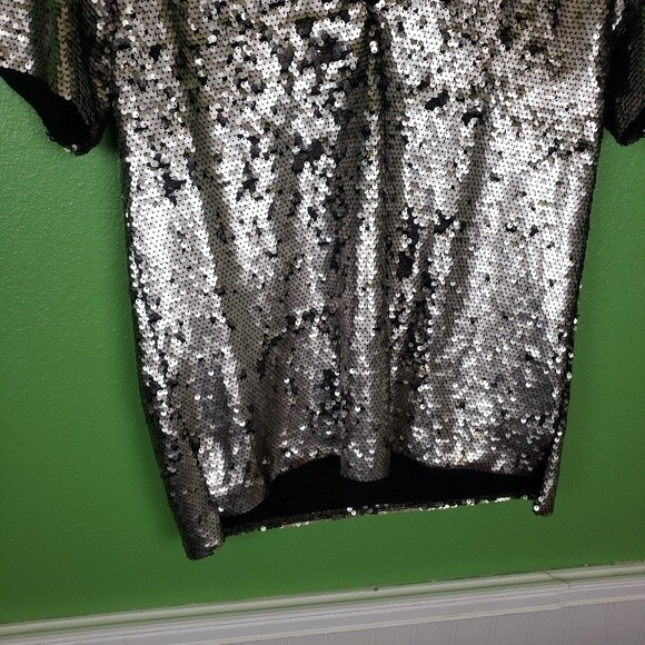 Anthropologie Vanessa Virginia Trendy Silver Sequin Short Sleeve Shirt Size  XS - Picture 3 of 10
